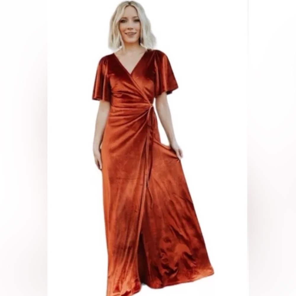 Baltic Born Meghan Velvet Maxi Dress in Rust - Size Large - Picture 11 of 14